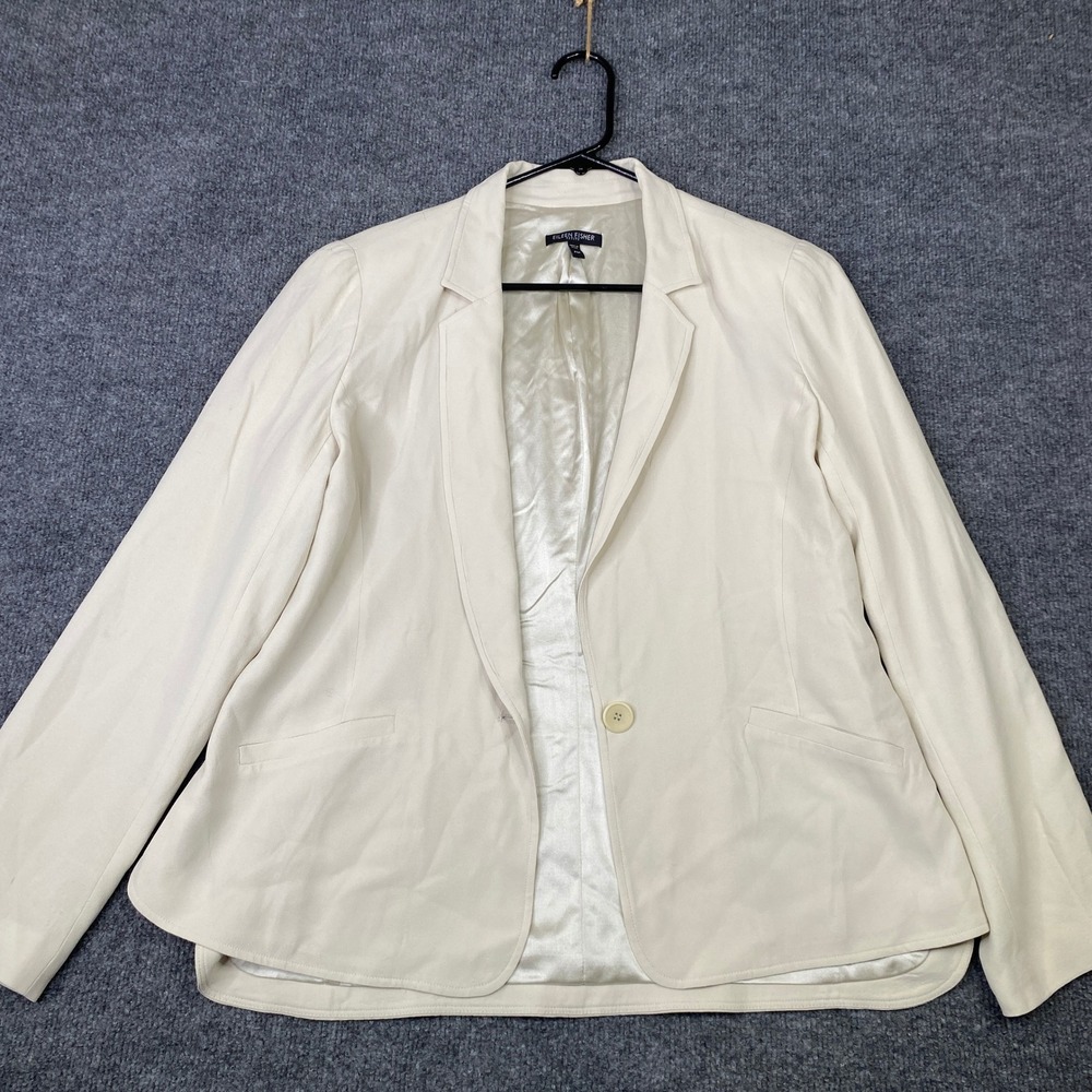Eileen Fisher Petite Silk Blend Single Button Blazer Cream S4GC-1 PM